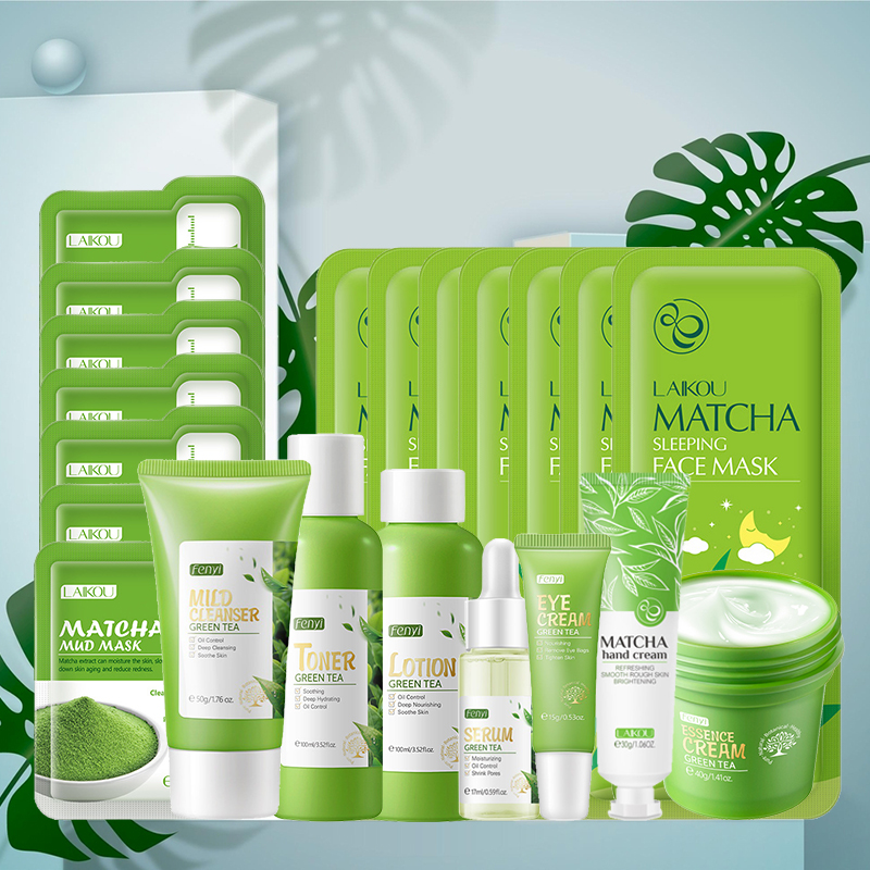 Beauty Makeup Cream - ชุดผลิตภัณฑ์ดูแลผิวชาเขียว เครื่องสำอางเกาหลี บำรุงผิว ขัดผิว ชุดดูแลผิวหน้าสำหรับผู้หญิง ชุดผลิตภัณฑ์ซากุระ