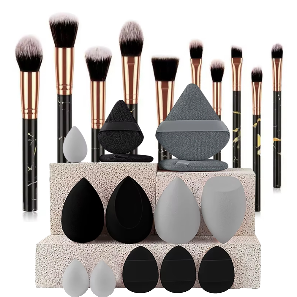 Beauty Makeup Blender - ชุดแปรงแต่งหน้า 10 ชิ้น ลายหินอ่อน สำหรับแต่งหน้า ตา