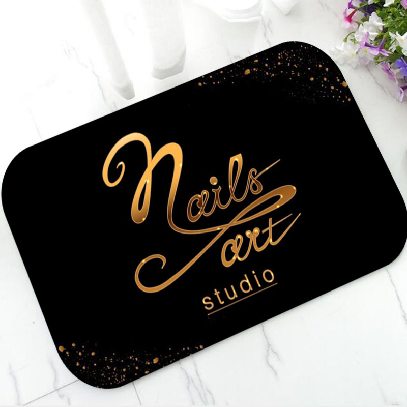 Beauty And Makeup Studio - พรมเช็ดเท้าลายเล็บสีดำทองสุดหรูสำหรับร้านทำเล็บ ตกแต่งทางเข้าร้านเสริมสวย