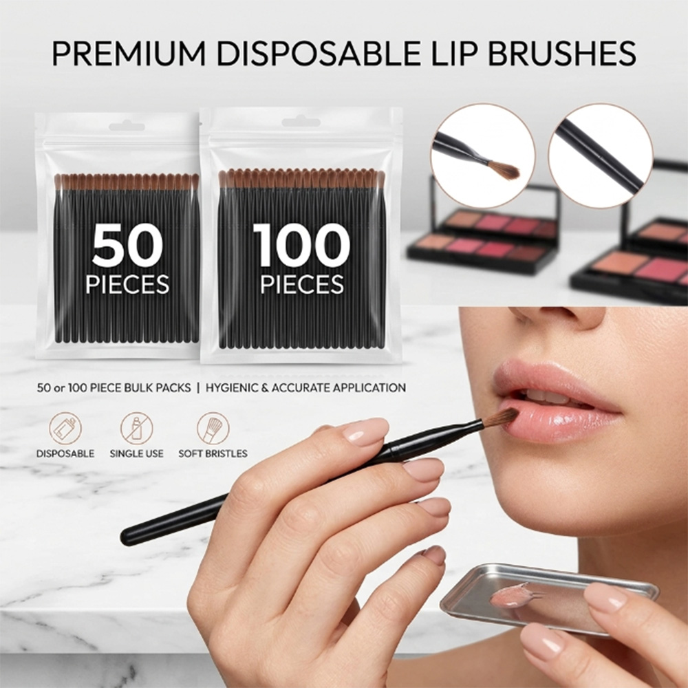 Beauty Makeup Background - 50/100 ชิ้นชุดแปรงทาปากแบบใช้แล้วทิ้งลิปสติกกลอส แวนด์ อพพลิเคเตอร์แปรงแต่งหน้าเครื่องมือความงามระดับมืออาชีพเครื่องสำอาง