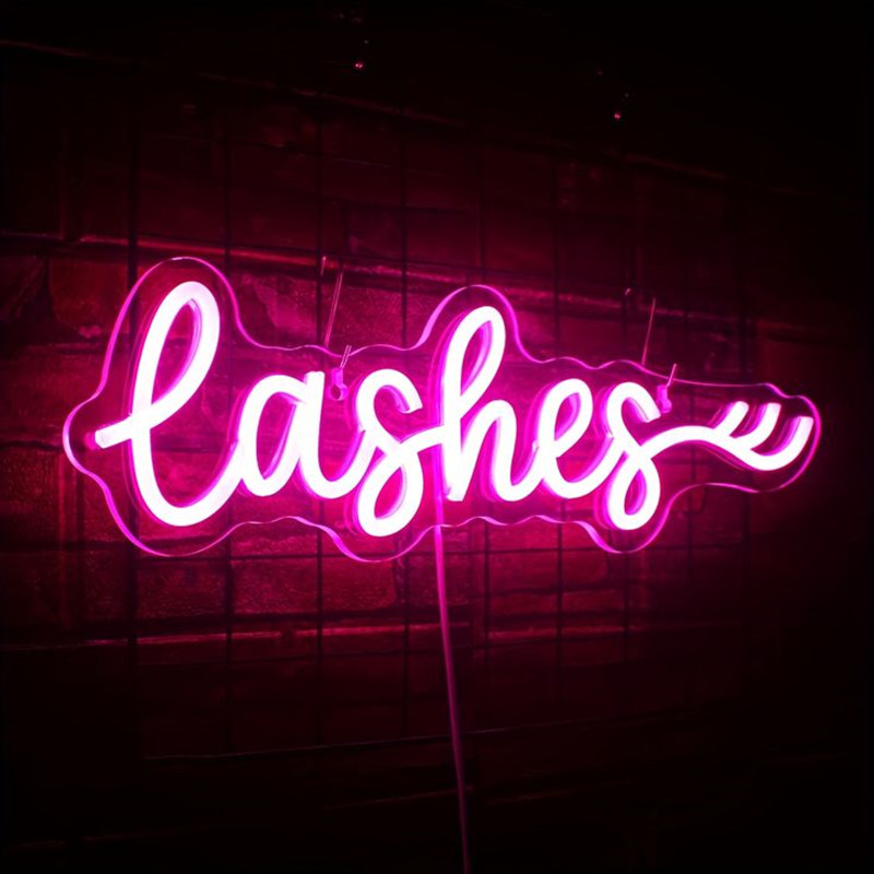 Beauty And Makeup Studio - ป้ายไฟ LED สีชมพูรูปขนตา สำหรับตกแต่งผนังห้องนอน ร้านเสริมสวย ห้องทำเล็บ