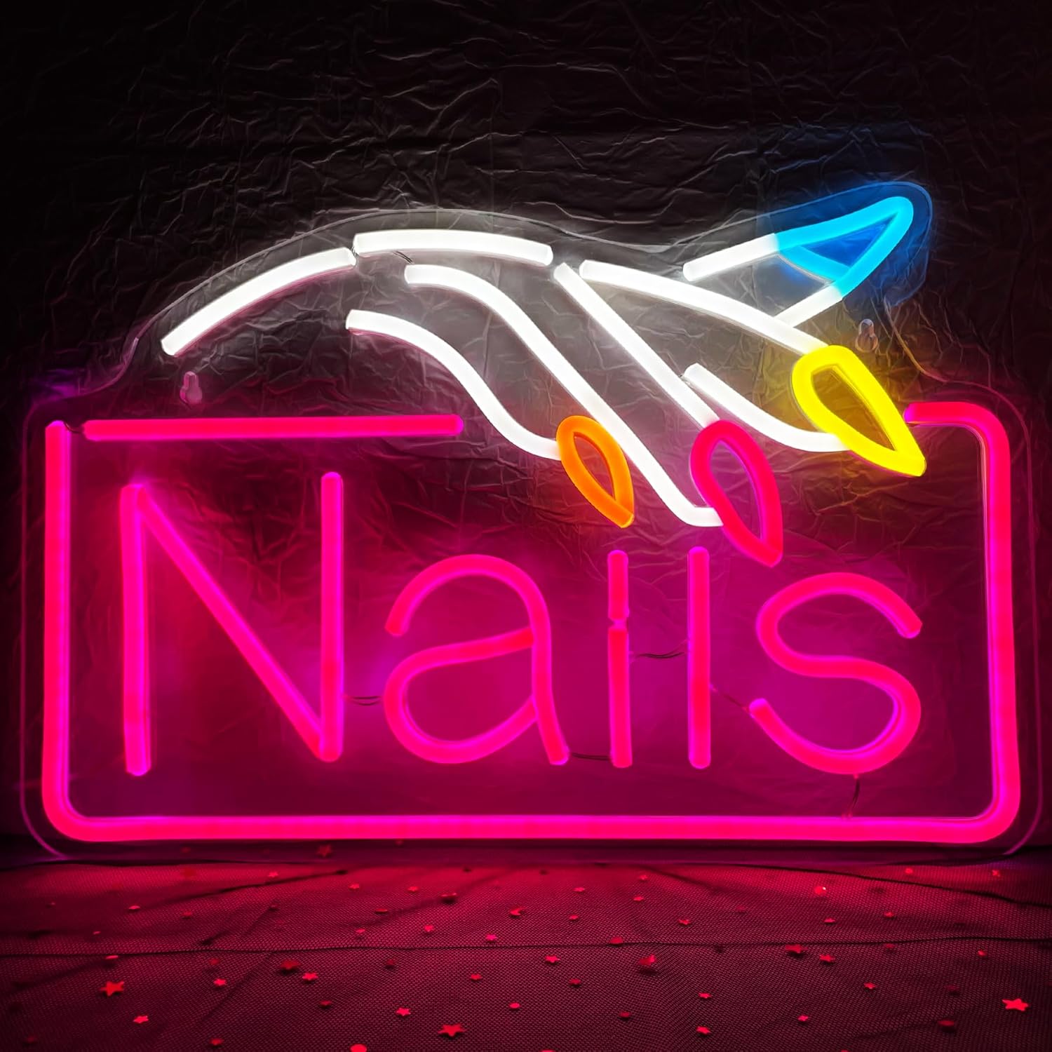 Beauty Makeup Stores - ป้ายไฟนีออนรูปเล็บ ไฟติดผนังสำหรับร้านเสริมสวย ไฟ LED แบบ USB