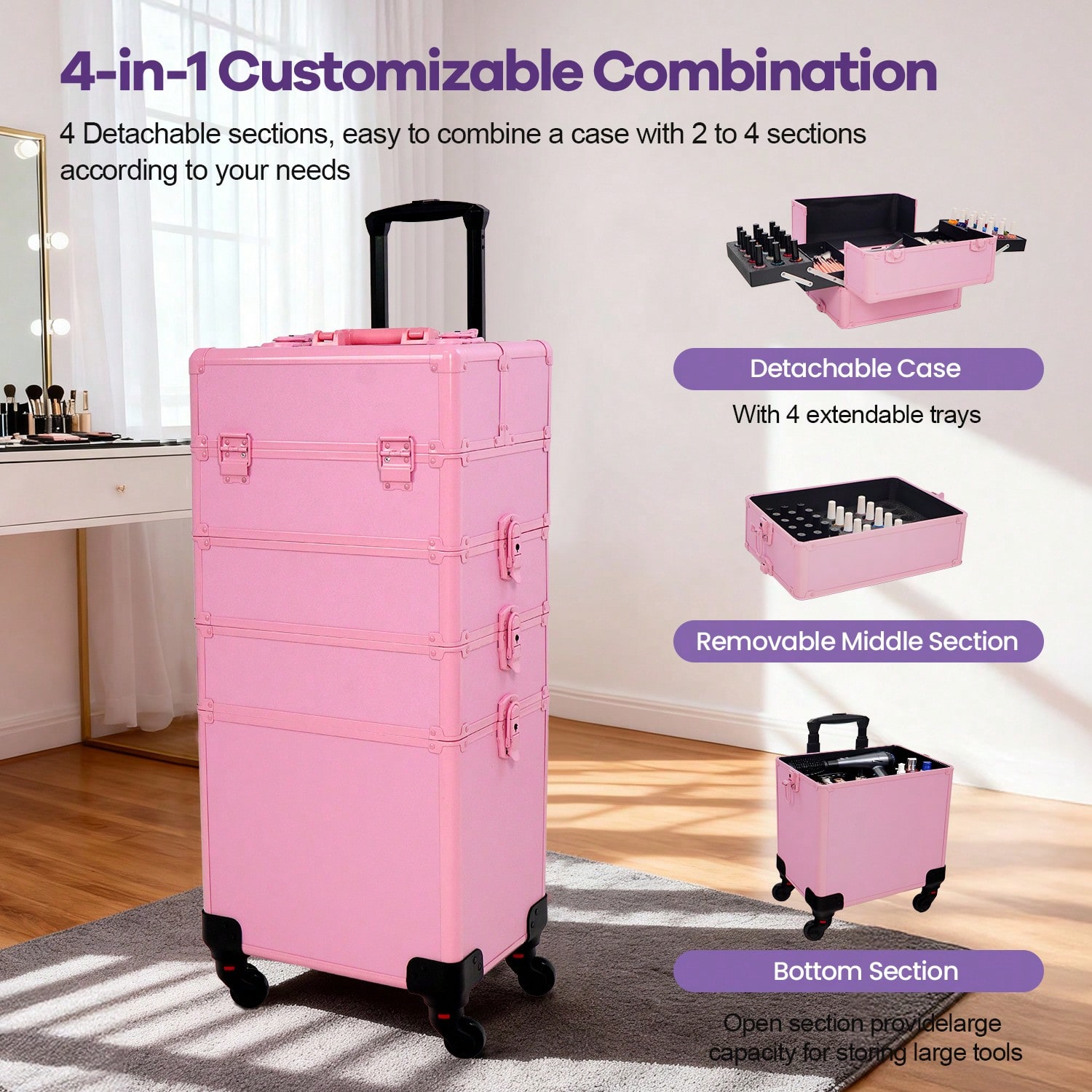 กระเป๋าแต่งหน้าแบบมีล้อ 4 in 1 - Beauty Makeup Case บทวิจารณ์และราคา